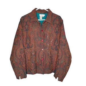 Coldwater Creek Brown Wool Floral Paisley Bead Sequin Tapestry Jacket Womens XXL